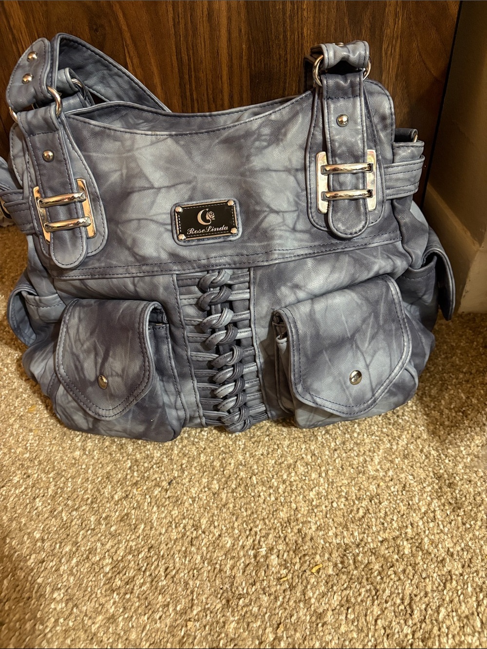 The Limited Slate-Blue Braided Front Shoulder Bag